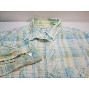 Haband Womens Plaid Flannel Button Ip‎ Long Sleeve Shirt Large